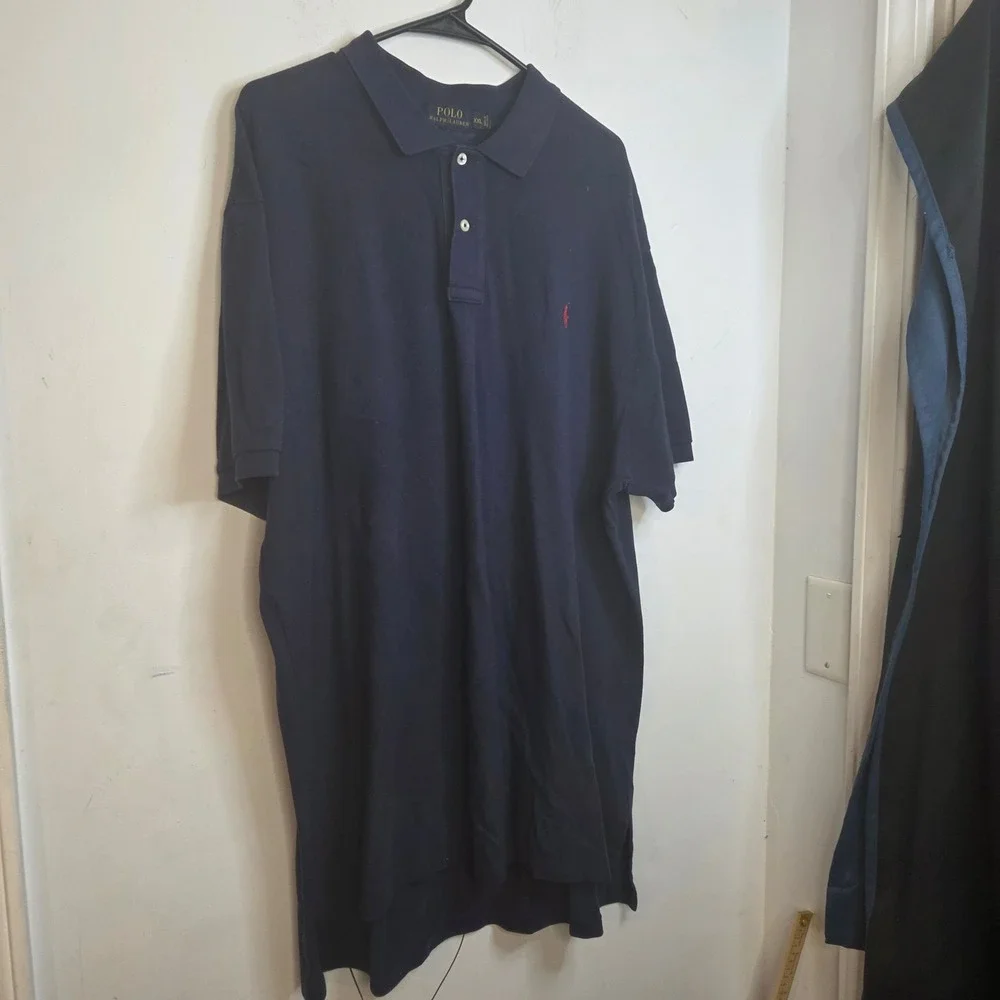 Polo Ralph Lauren Mens XXL Navy Blue Short Pique Cotton Polo Shirt Red Pony
